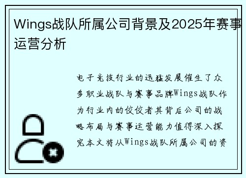 Wings战队所属公司背景及2025年赛事运营分析